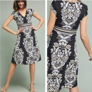 Anthropologie Black and White Floral Midi Dress